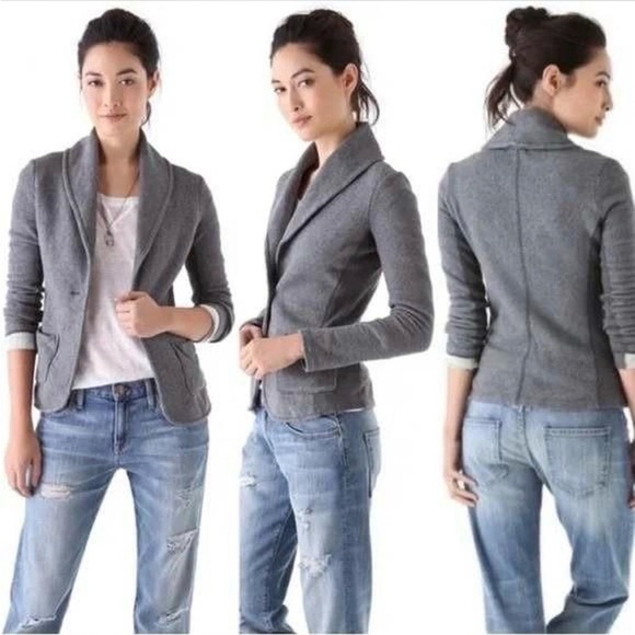 James Perse Jackets & Blazers - James Perse Gray Cotton Stretch Knit Blazer | Tailored Minimalist Jacket